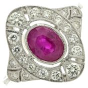 A glass-filled ruby & diamond dress ring