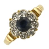A mid 20th century 18ct gold sapphire & diamond cluster ring