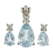 An aquamarine & diamond pendant, with matching earrings