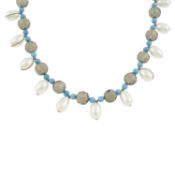 A cultured pearl, turquoise & paste necklace, by Angharad Rees