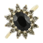 A 9ct gold sapphire & diamond cluster ring