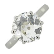 A platinum old-cut diamond single-stone ring