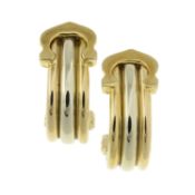 A pair of 18ct gold 'C de Cartier' tricolour hoop earrings, by Cartier