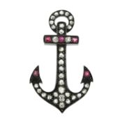 A late 19th century silver and gold, diamond and ruby anchor brooch