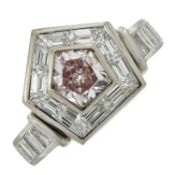 A Fancy Pink diamond and diamond ring