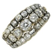 A 19th century silver, gold and old-cut diamond three-row ring