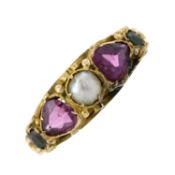 A late 19th century 15ct gold gem-set ring