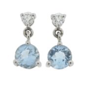 A pair of 18ct gold diamond & aquamarine drop earrings