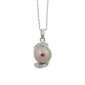A cultured pearl & diamond pendant, with chain