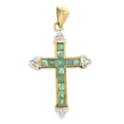 A 9ct gold emerald & diamond cross pendant