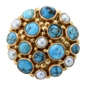 A split pearl & turquoise dress ring