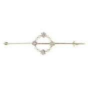 An early 20th century rose-cut diamond & seed pearl floral brooch