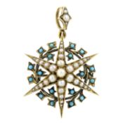 A Victorian turquoise split & seed pearl brooch