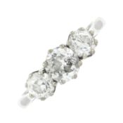 A diamond three-stone ring