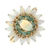 An opal & emerald cluster ring