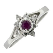 A ruby & diamond cluster ring