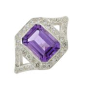 An amethyst & diamond cluster ring