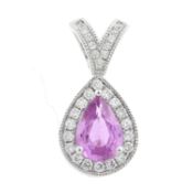 An 18ct gold pink sapphire & diamond cluster pendant