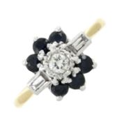 A mid 20th century 18ct gold sapphire & diamond cluster ring