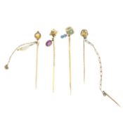 Four early 20th century stick pins