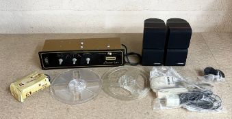 Selection of audio items to include a vintage linear amplifier, Bose monitor speakers, vintage