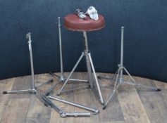 Vintage Premier 246 De Luxe drum throne, with red seat; together with further hardware including