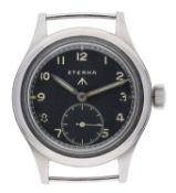 Eterna British Military 'Dirty Dozen' stainless steel gentleman's wristwatch, signed black dial with