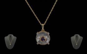 Ladies 10ct Gold Amethyst and Diamond Se