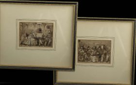 Pair of Mid 19th Century Pen & Wash Illu