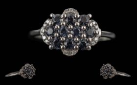 9ct White Gold Diamond & Sapphire Cluste