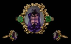 Ladies Pleasing 9ct Gold Amethyst & Emer