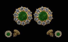 A Fine Pair of 18ct Gold Diamond and Eme