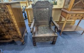 Antique Jacobean Style Carved Oak Chair.