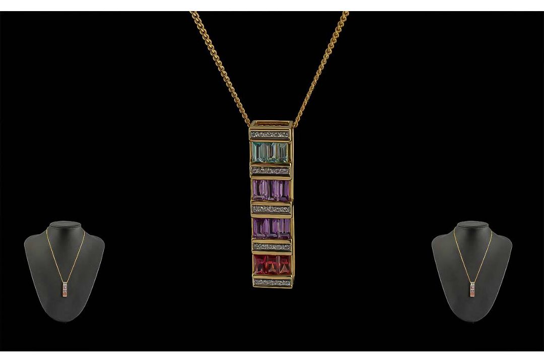 Ladies Modern 18ct Gold Multi Gem Set Pe