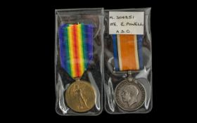 WW1 Pair British War and Victory Medal awarded to M-304251 PTE E POWELL A.S.C