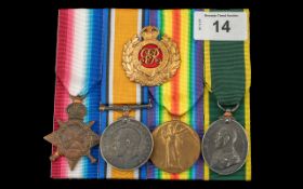 WW1 Group of Four Medals 1914-15 Star British War and Victory Medal together with Territorial