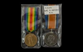 WW1 Pair British War and Victory Medal awarded to 3620 GNR S KENYON RA
