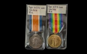 WW1 Pair British and Victory Medal awarded to 144328 SPR H J S LEE RE