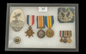 WW1 Trio awarded to S-10590 PTE P FLYNN GORDONS together with Miniature set, photo, cap badge and