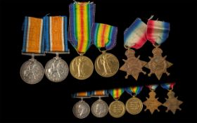 Family Interest x2 - WW1 Trio of Medals 1914-15 Star British War Medal & Victory Medal. The first is