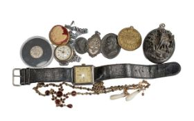 Box of Collectibles, to include a gentleman's silver watch engraved date to back 1930,