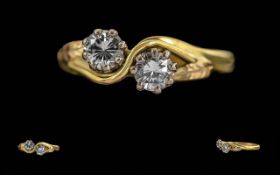 Ladies 18ct Gold Two Stone Diamond Set Ring.