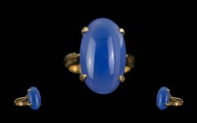 Ladies 14ct Gold Polished Blue Agate Single Stone Ring. Marked 585 to Interior of Shank. Excellent