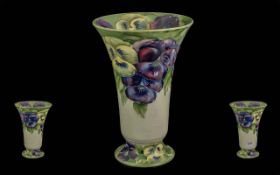 William Moorcroft Signed & Handpainted Large 'Pansy' Trumpet Shaped Vase - Signed William Moorcroft