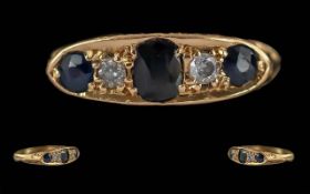 Antique Period Ladies 18ct Gold Sapphire / Diamond Set Ring. Pave Set, Ornate Setting / Shank.