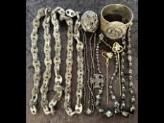 Small Collection of Mourning Jewellery, appears to be Whitby or French Jet, long chain, bangle,