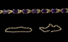 14ct Gold Gem Set Line Bracelet, Set With Oval Cut Amethysts, Unmarked, Tests 14ct, Gross Weight