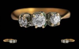 Antique Period Ladies 18ct Gold 3 Stone Diamond Set Ring. Marked 18ct to Interior of Shank. A Trio