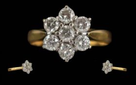 Ladies 18ct Gold Diamond Set Cluster Ring. Full Hallmark to Interior of Shank.