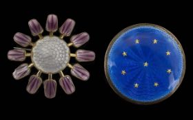 Norwegian Silver & Enamel Brooch, star burst design, hallmarked for Norway and silver.